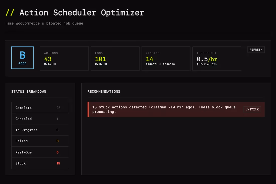 Action Scheduler Optimizer screenshot