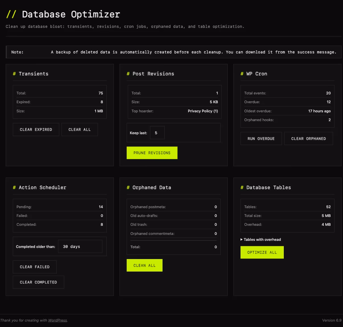 Database Optimizer screenshot