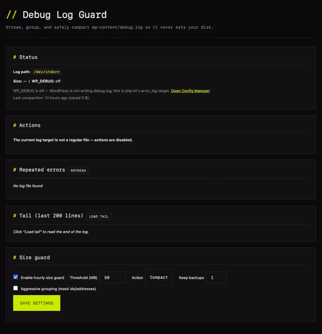 Debug Log Guard screenshot