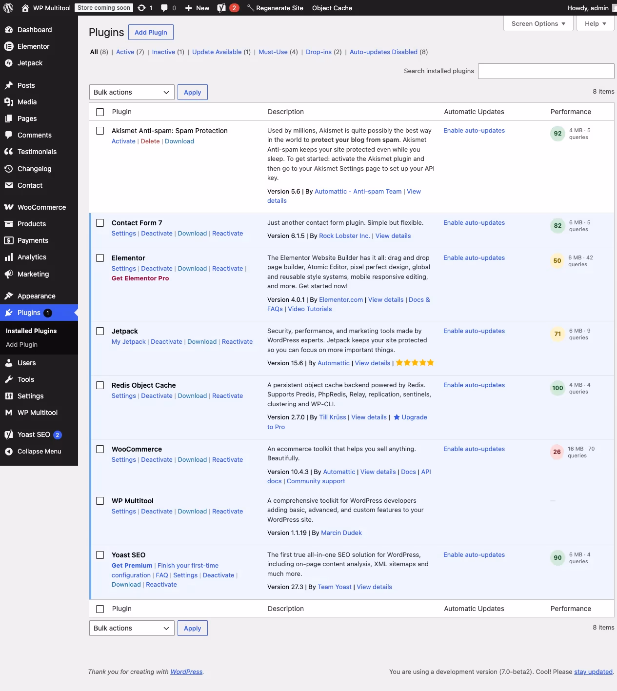 Plugin Performance Score screenshot