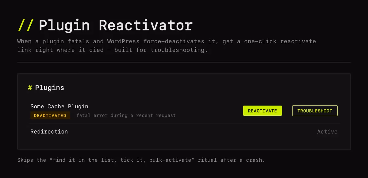 Plugin Reactivator screenshot