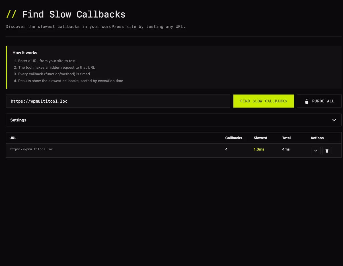 Find Slow Callbacks screenshot